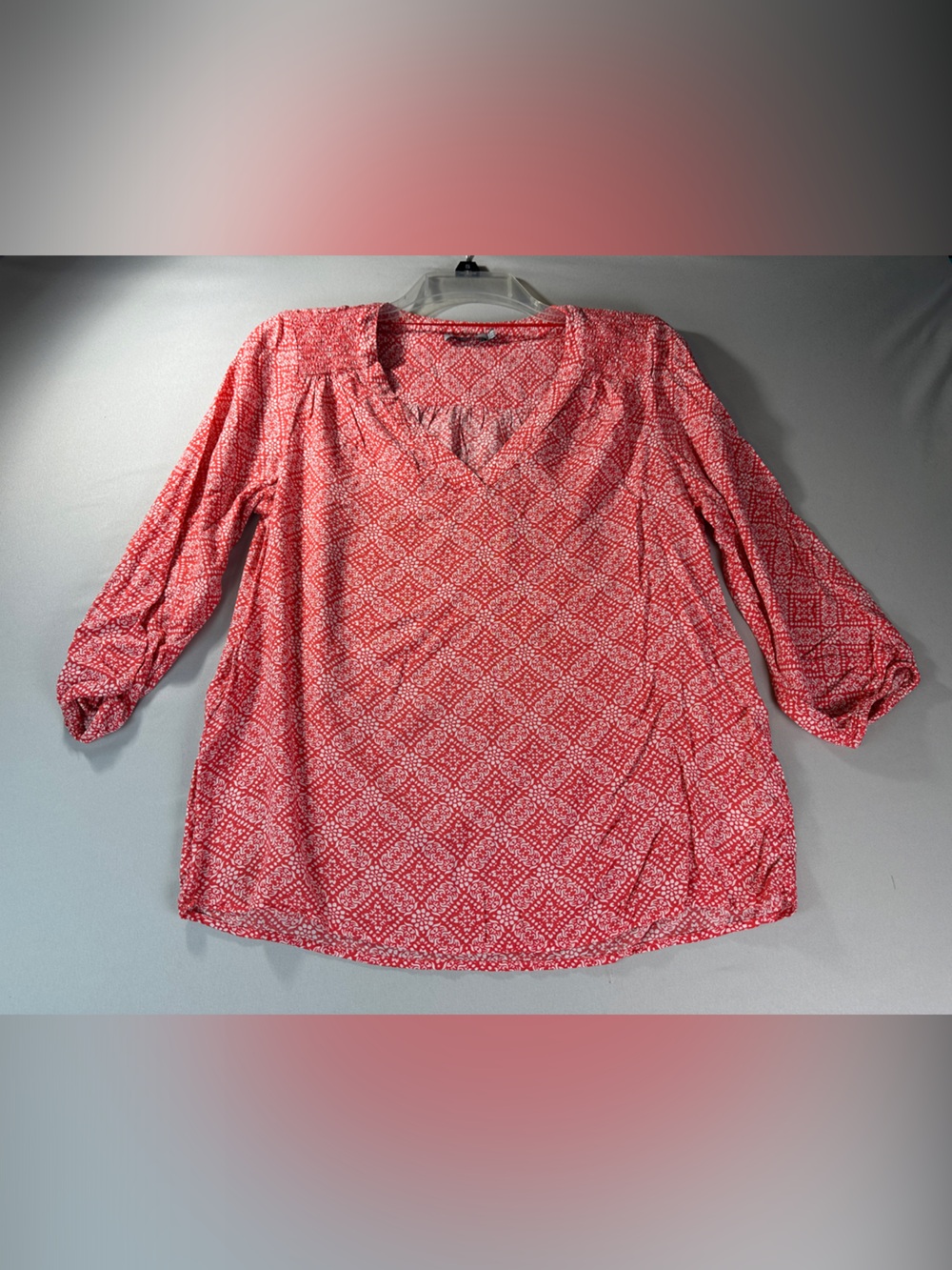 Dalia Orange Printed Tunic Floral 3/4 Sleeve V-neck Blouse